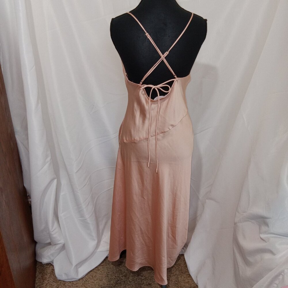 ASTR The Label Satin Cowl Neck Midi Dress Blush Strappy Lace Up Back Slip S - Picture 5 of 13